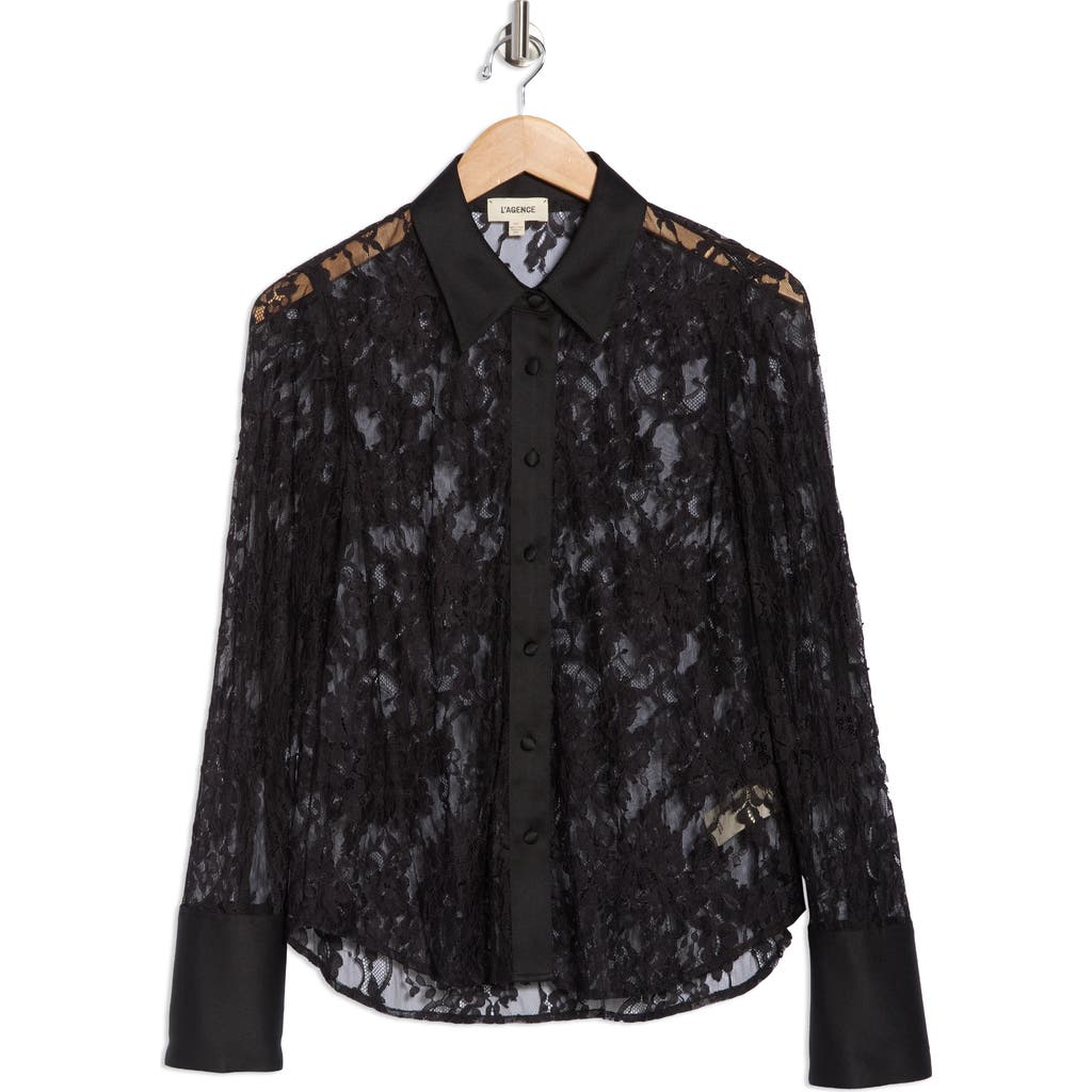 L'agence Reims Lace Button-up Shirt In Black