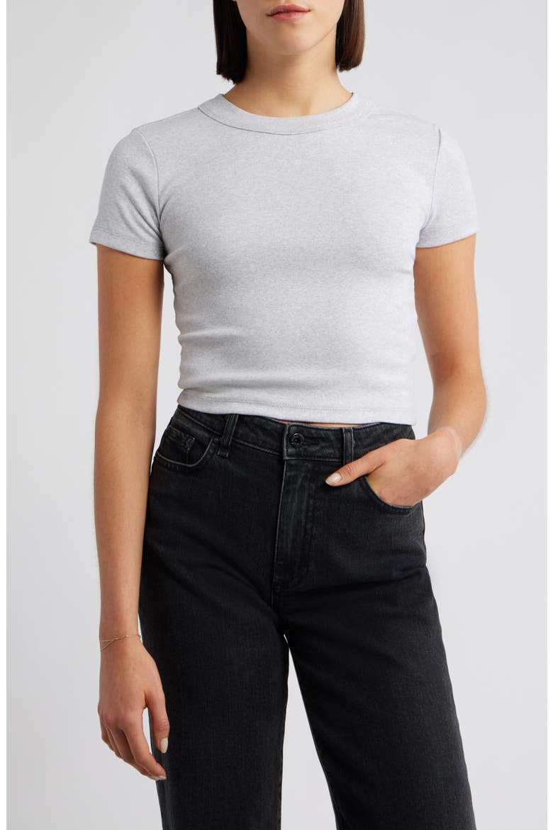 Crop Stretch Cotton T-Shirt, Main, color, LIGHT GREY MELANGE