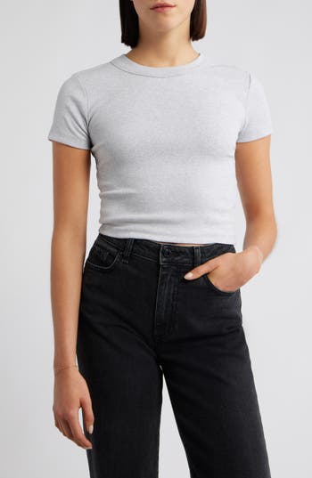 Mavi Jeans Crop Stretch Cotton T-shirt In Gray