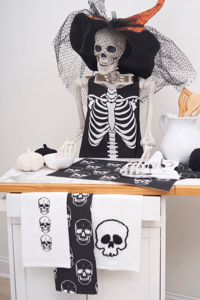 Skull Design DIshtowel Halloween Fall Autumn Harvest Spooky Scary Drying Kitchen Dish Towel Cute Festive Decor Decoration, Alternate, color, White