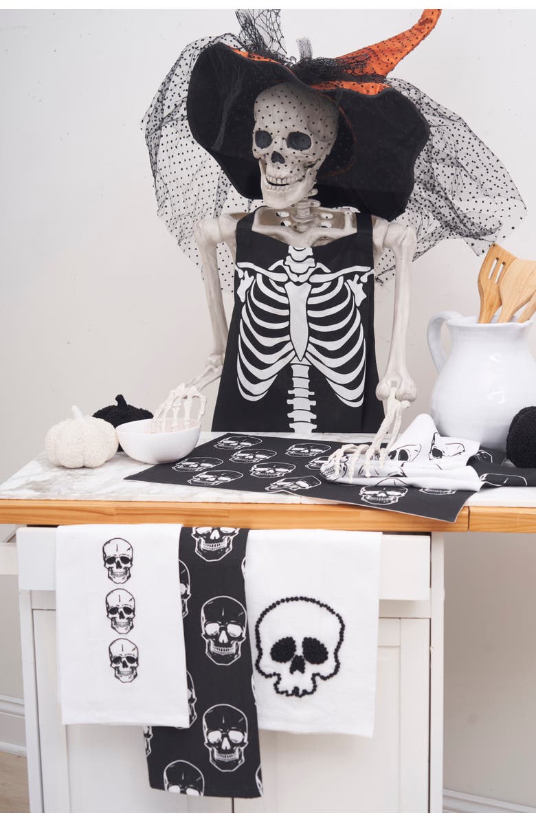 C&F Home Skull Design DIshtowel Halloween Fall Autumn Harvest Spooky Scary Drying Kitchen Dish Towel Cute Festive Decor Decoration, Alternate, color, White