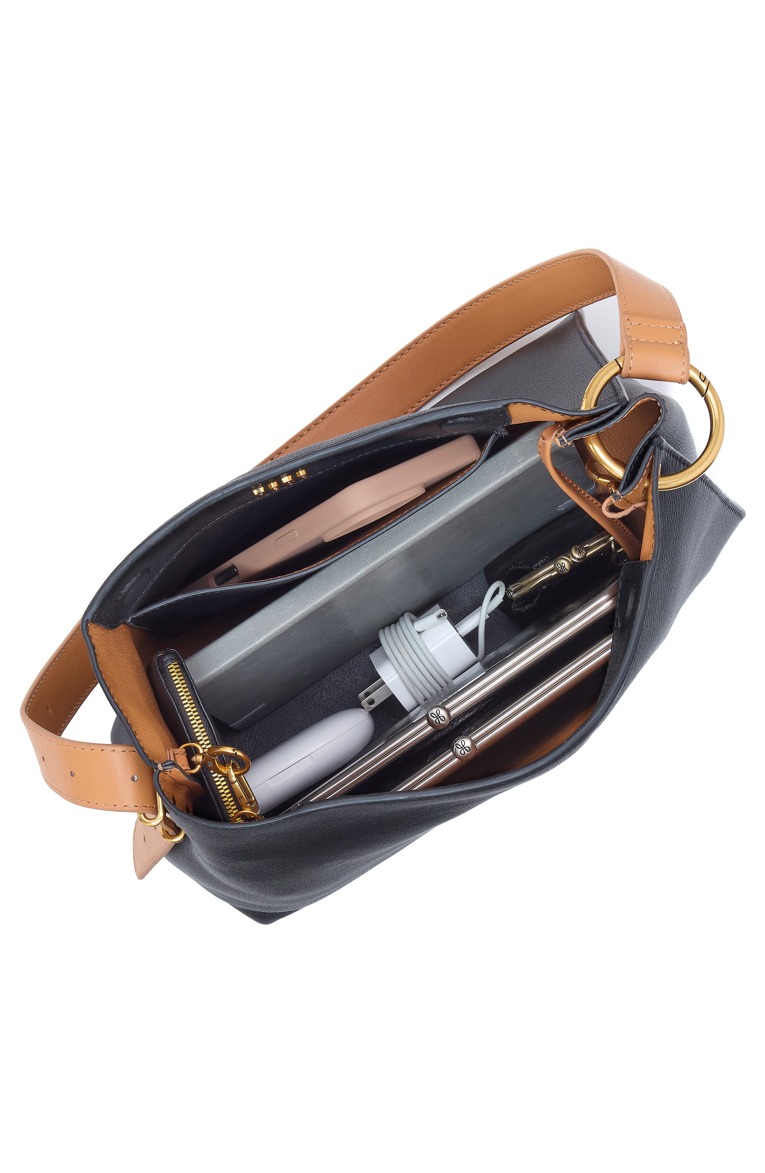Rayna Leather Shoulder Bag, Alternate, color, BLACK