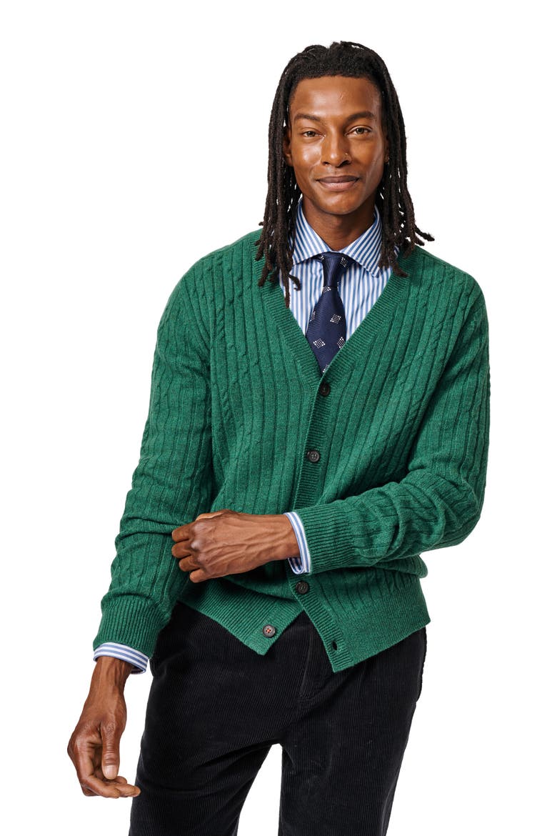 Leonard Wool Cable Sweater Cardigan, Main, color, Green
