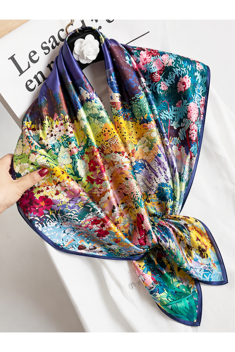 Pure silk colored square scarf, Main, color, Dark Purple