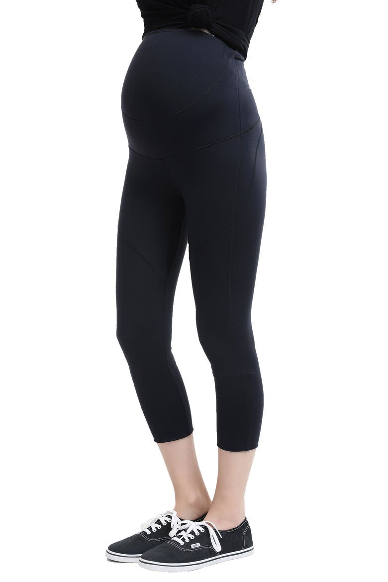 Elle High Performance Cropped Maternity Leggings, Alternate, color, BLACK