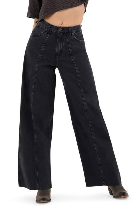 Cowboy Raw Hem High Waist Barrel Jeans (Rinse Black)