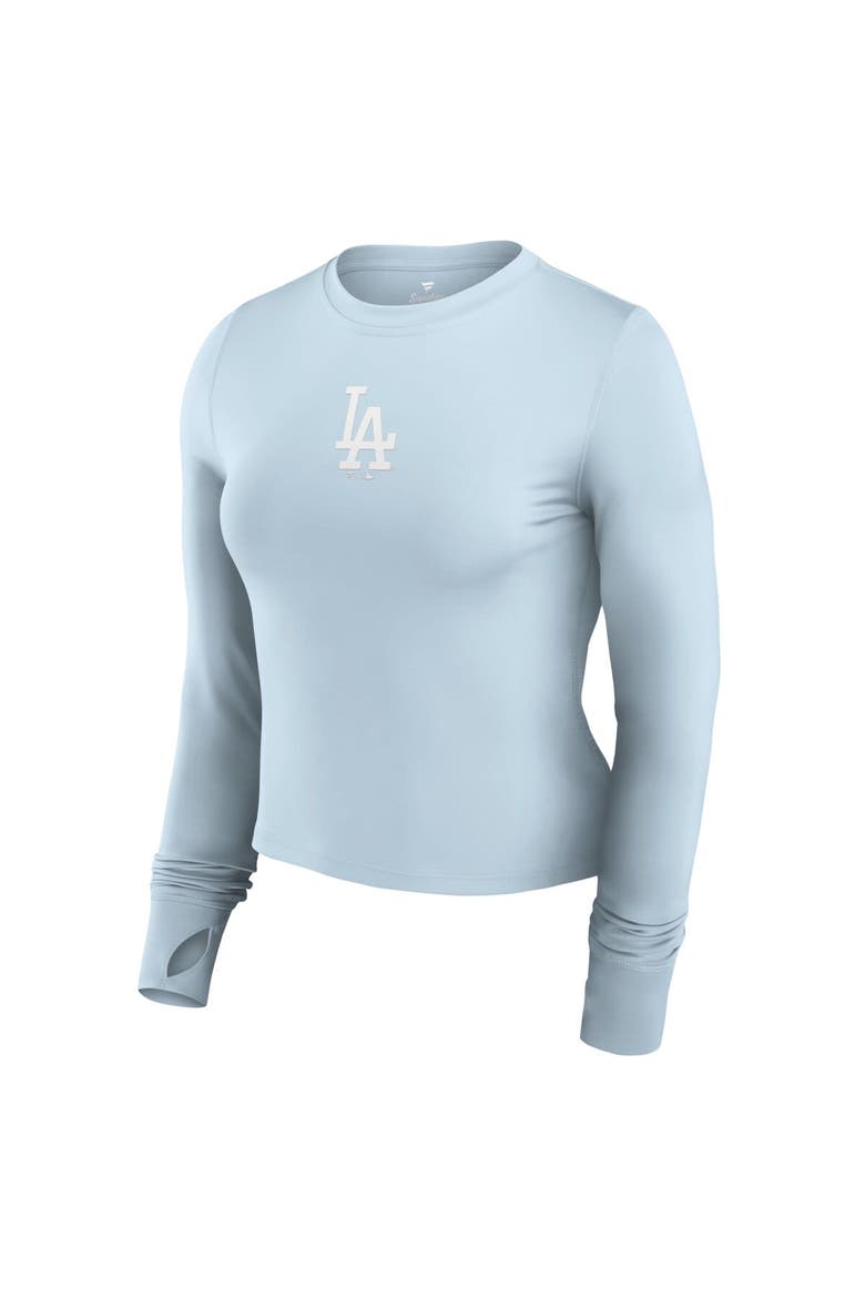 Women's Fanatics Light Blue Los Angeles Dodgers Studio Fitted Long Sleeve Gym Top, Alternate, color, Light Blue