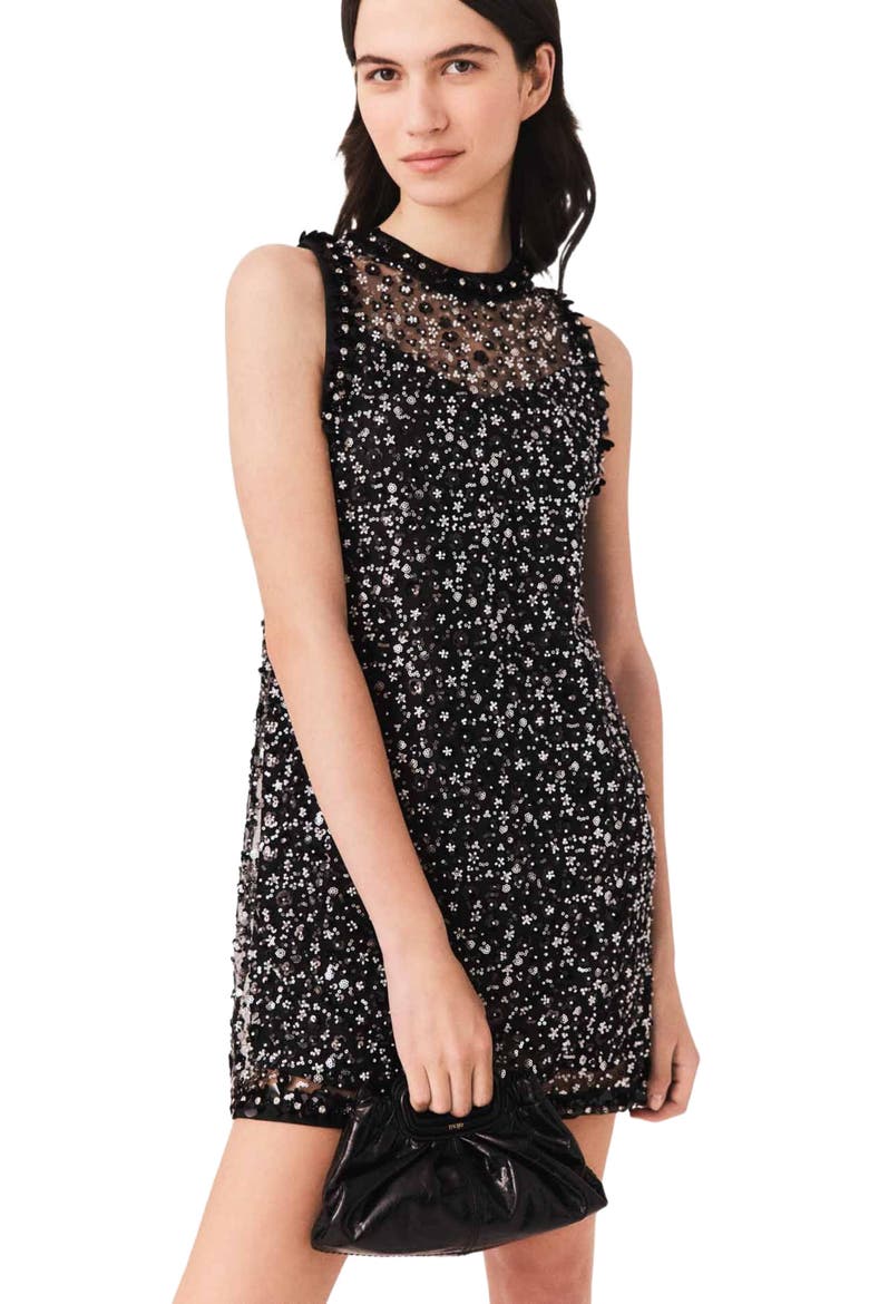 Rhinestone floral dress, Alternate, color, Black