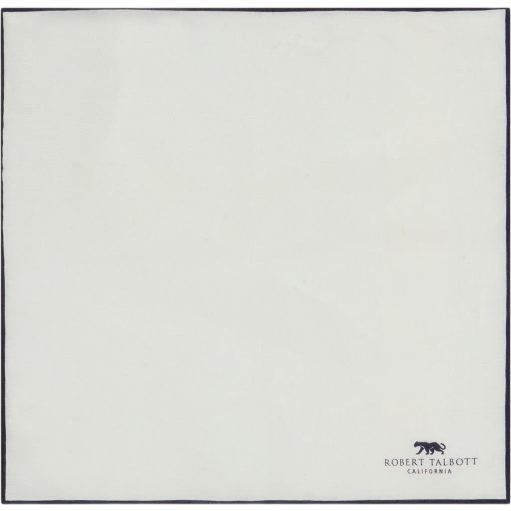 Robert Talbott Caine Linen Pocket Square in White/navy Border  product