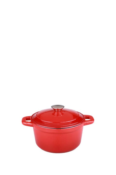 3 Quart Red Cast Iron Covered Dutch Oven