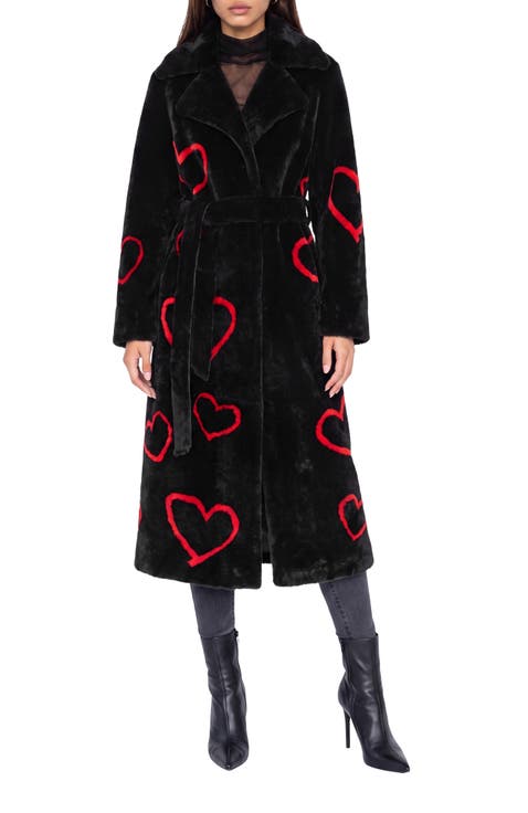 Reversible Genuine Shearling Coat with Heart Intarsia, Belt