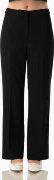 IVONNE Crystal-Adorned Textured Straight-Cut Tailored Dress Pants