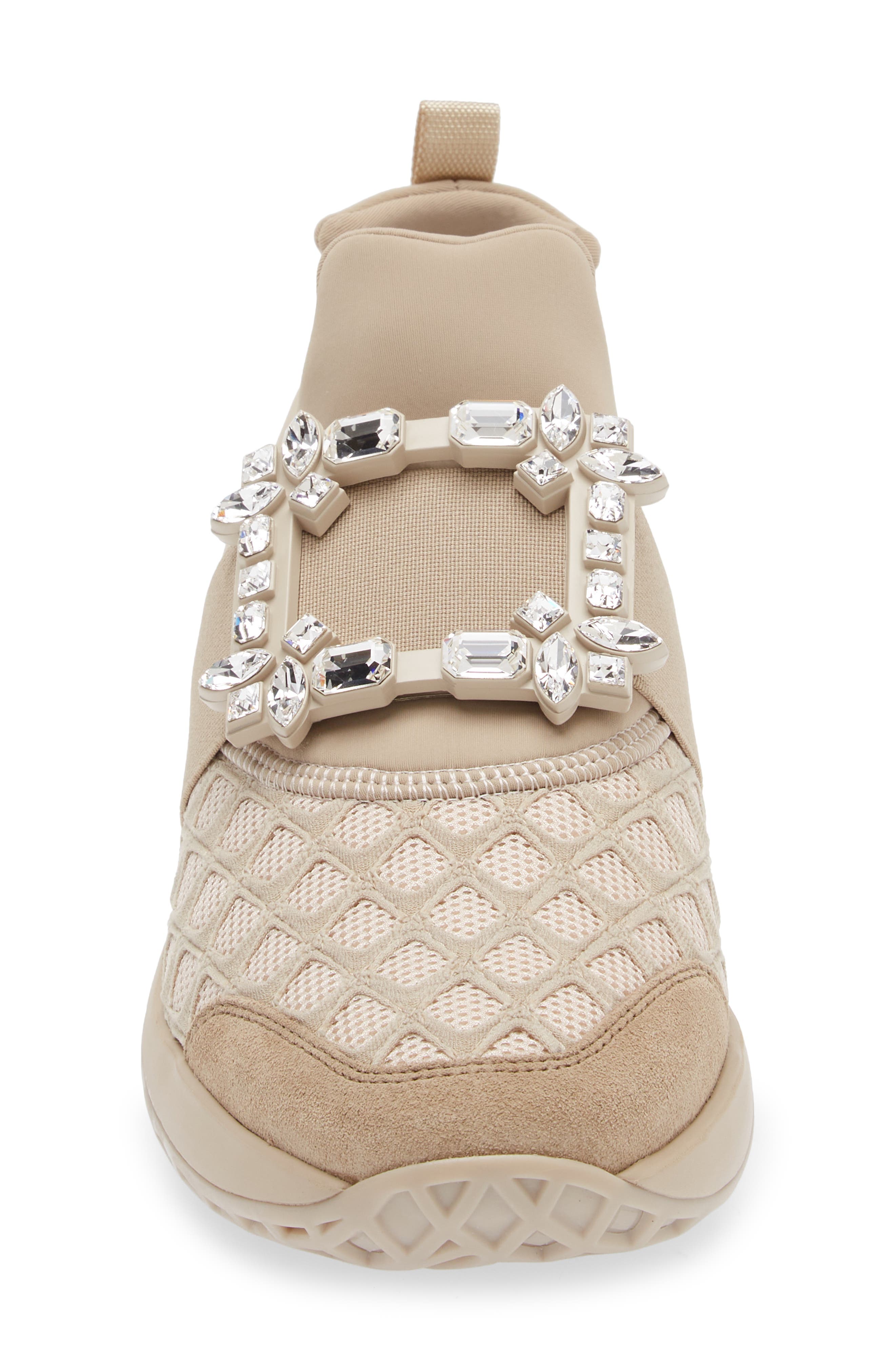 Roger Vivier Viv Run Strass Sneaker, Alternate, color, Natural Beige