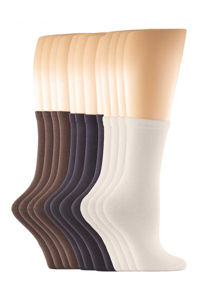 Assorted 6-Pack Soft Crew Socks, Alternate, color, BLUE/ BROWN/ BEIGE