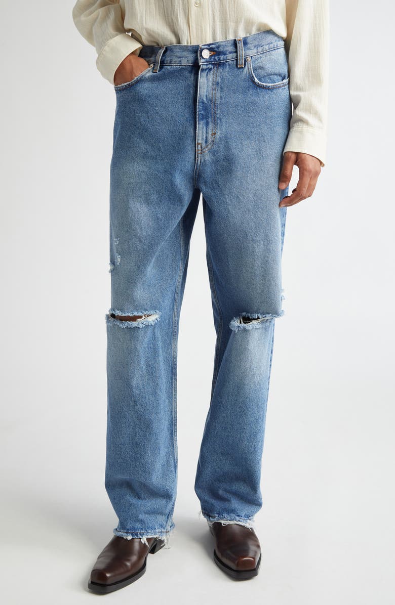 Séfr Ripped Fray Hem Wide Leg Jeans, Main, color, 