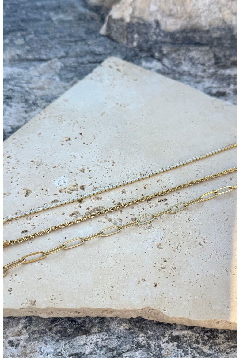 Set of 3 Paper Clip Rope Chain Bracelets, Alternate, color, GOLD