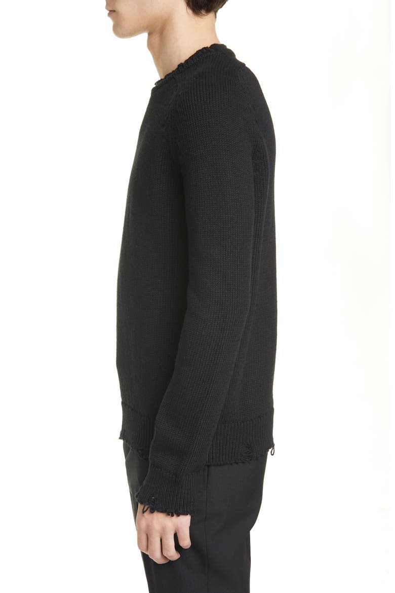 Distressed Crewneck Sweater, Alternate, color, BLACK