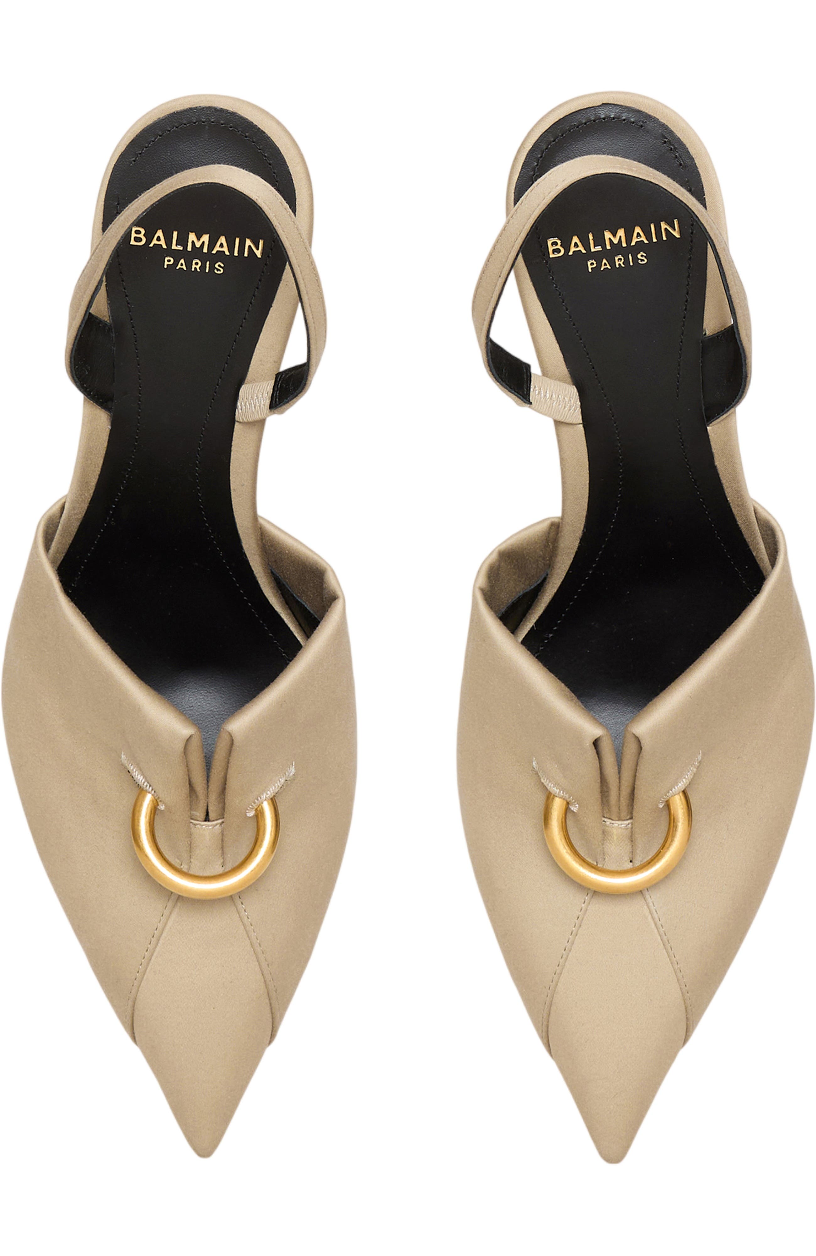 Balmain Cotton gabardine slingbacks with piercing, Alternate, color, Beige