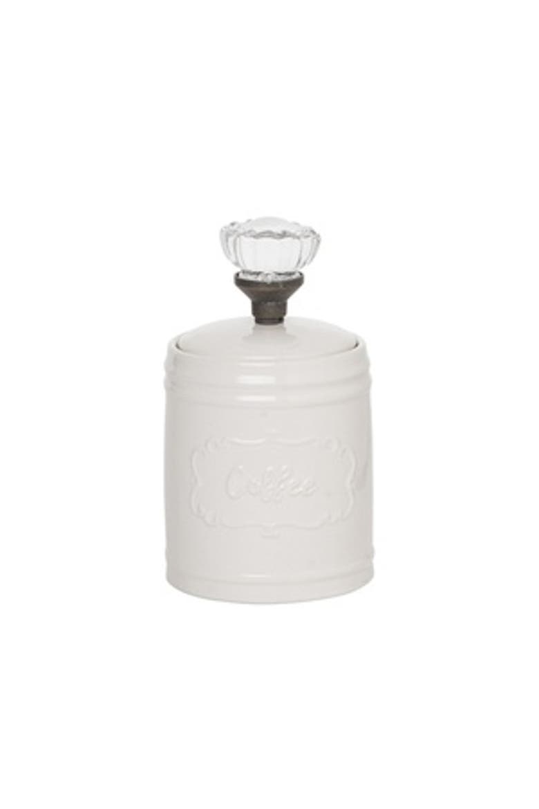 White Dolomite Coffee Canister with Glass Knob, Main, color, White