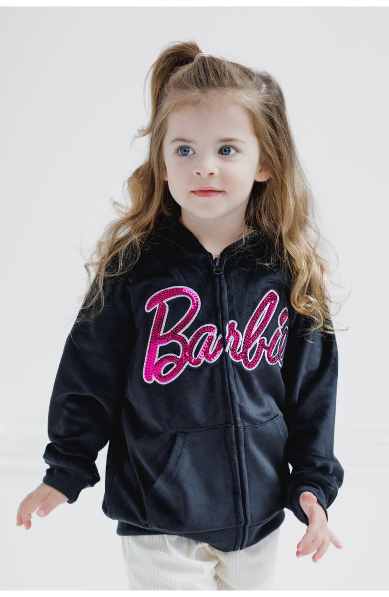 Barbie Zip-Up Hoodie, Alternate, color, Black