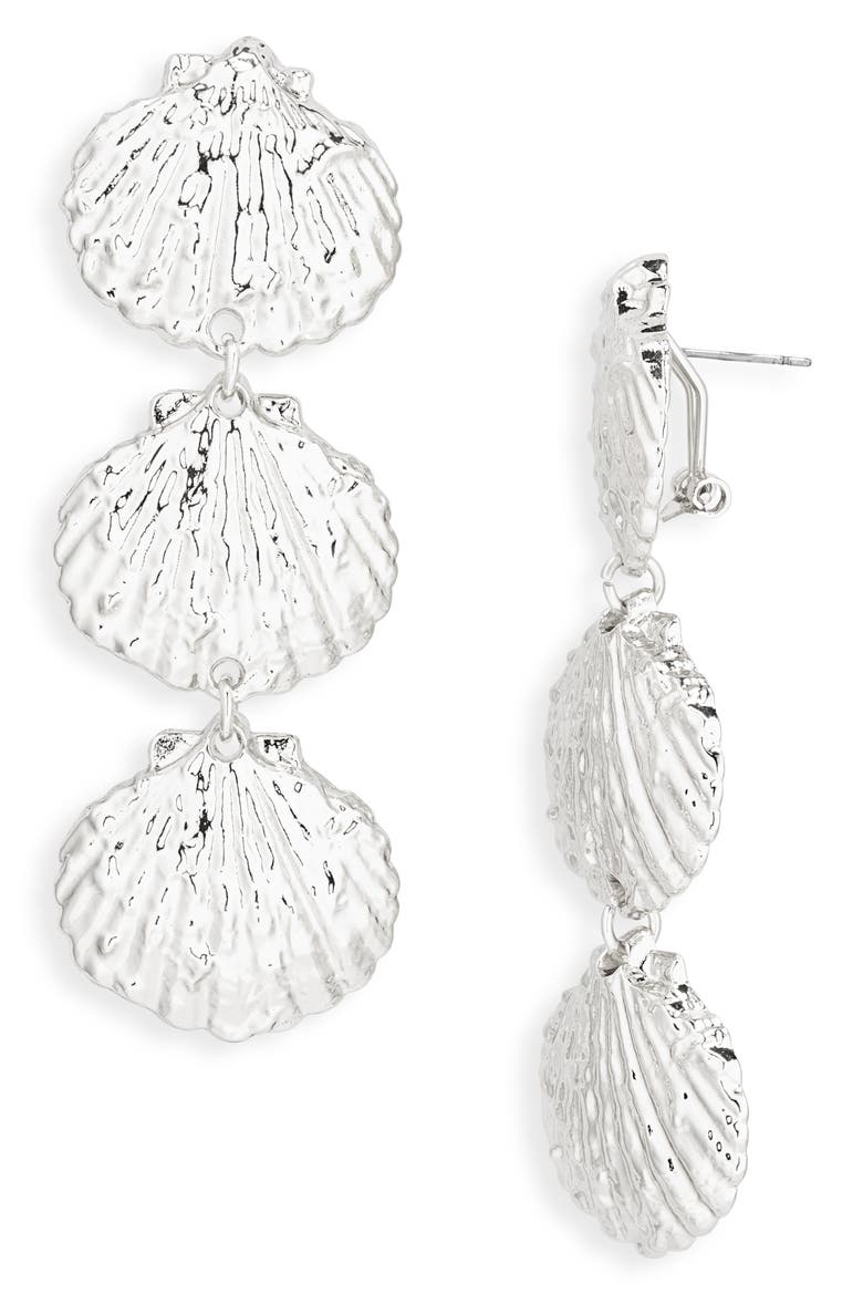 Shell Triple Drop Earrings, Main, color, SILVER