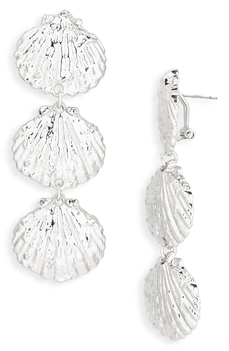 Tasha Shell Triple Drop Earrings, Main, color, Silver