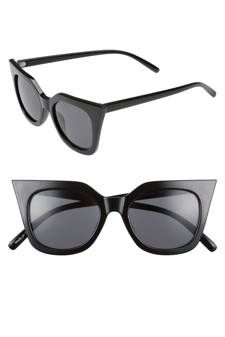 48mm Cat Eye Sunglasses, Main, color, BLACK