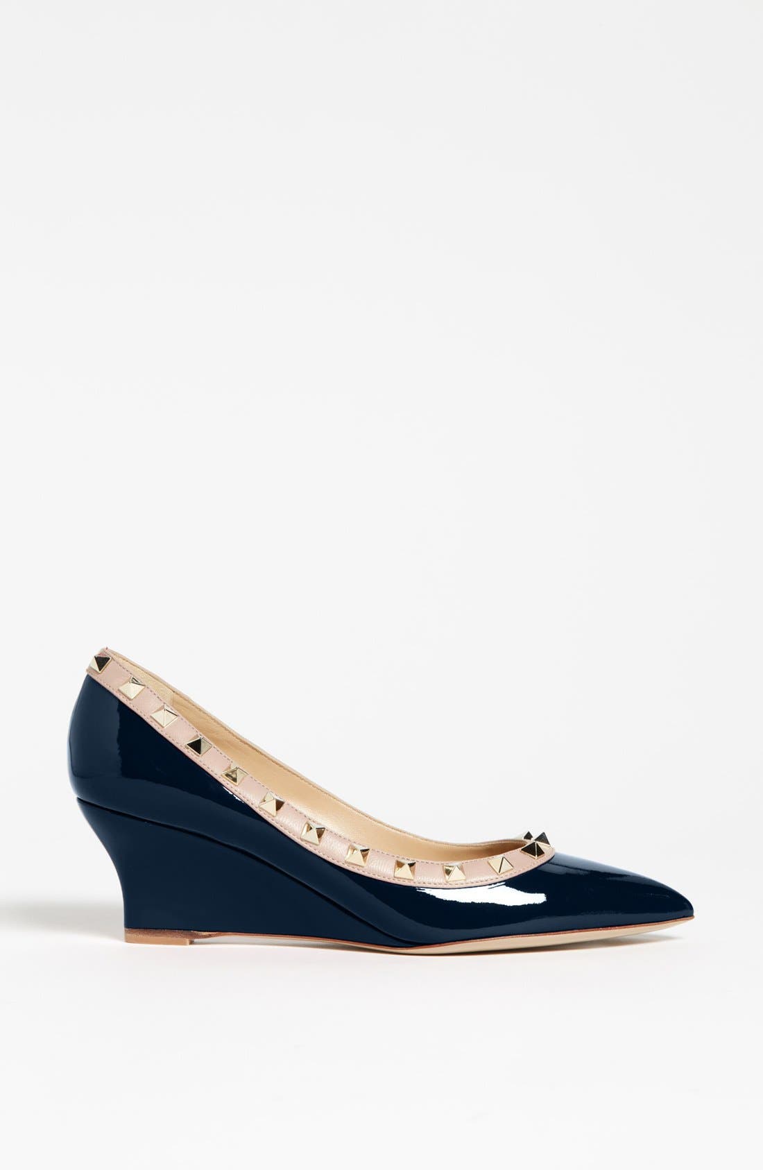 Valentino 'Rockstud' Wedge, Alternate, color, NAVY