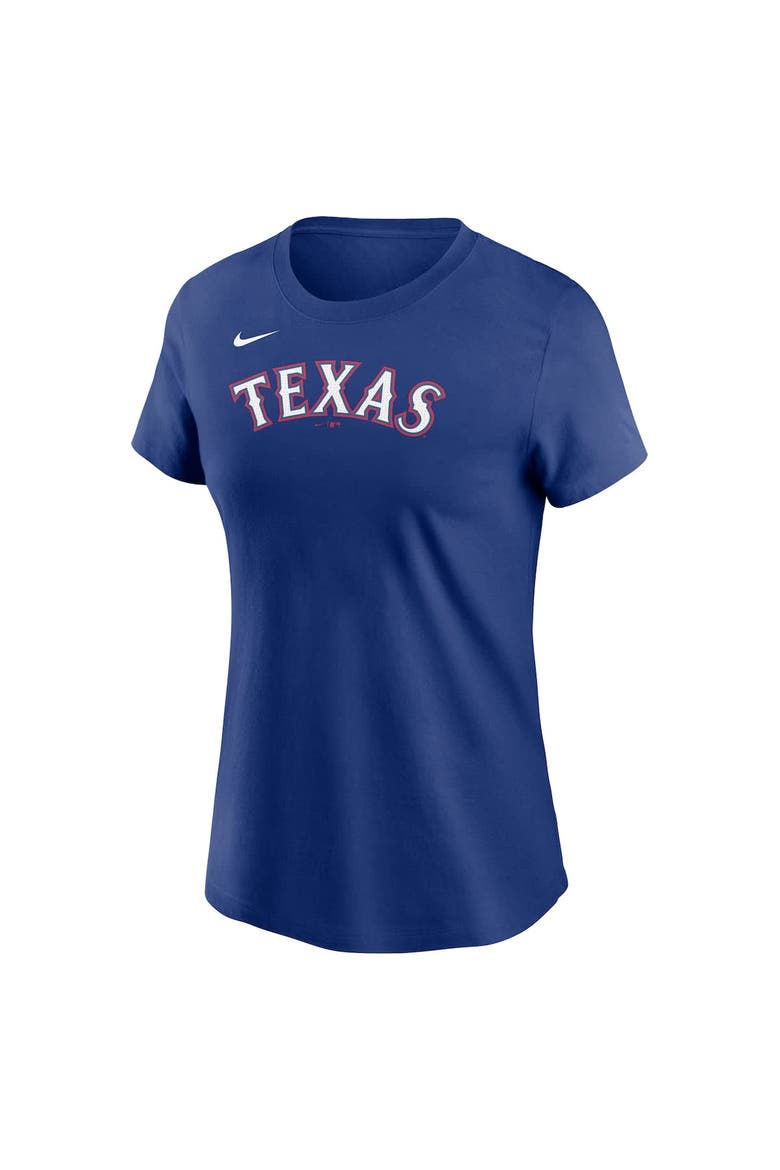 Women's Nike  Royal Texas Rangers Fuse Wordmark T-Shirt, Alternate, color, Royal