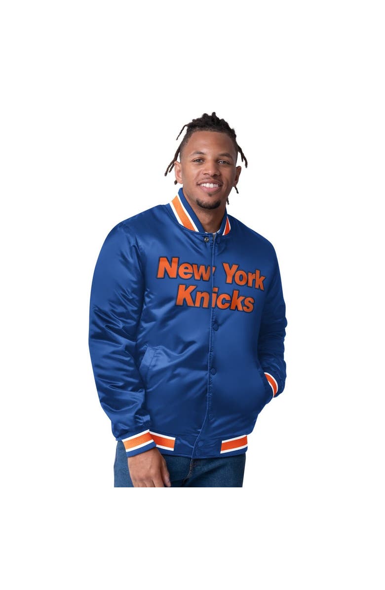 STARTER Men's Starter Blue New York Knicks Reversible Satin Full-Snap Varsity Jacket, Main, color, Blue