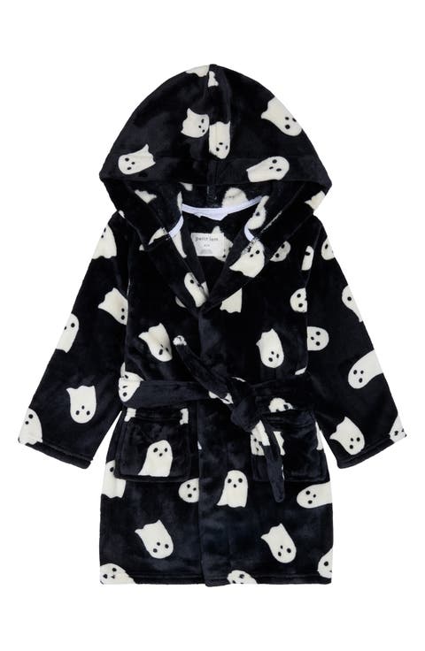 Kids' Ghost Print Hooded Plush Robe