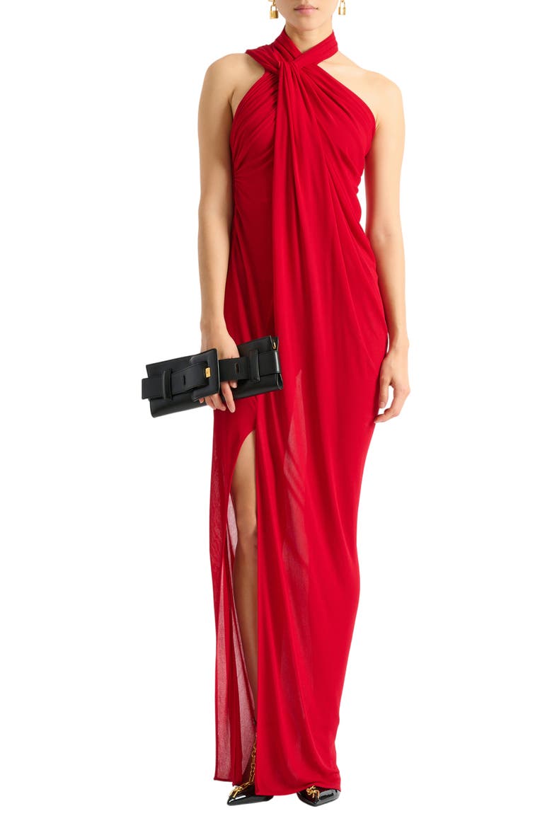Long draped jersey dress, Main, color, red