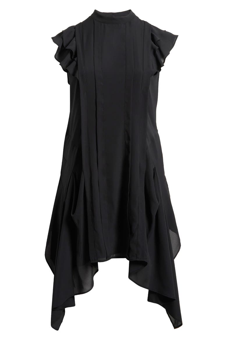 Pintuck Handkerchief Hem Dress, Alternate, color, BLACK
