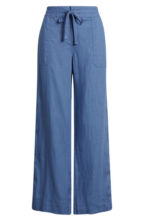 Jovonie Linen Drawstring Wide Leg Pants (Regular & Petite)
