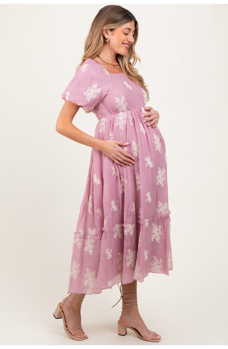 PinkBlush Floral Print Ruffle Hem Midi Dress, Alternate, color, Mauve