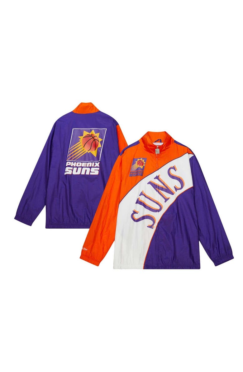 Mitchell & Ness Men's Mitchell & Ness White/Orange Phoenix Suns Hardwood Classics Arched Retro Lined Full-Zip Windbreaker Jacket, Main, color,