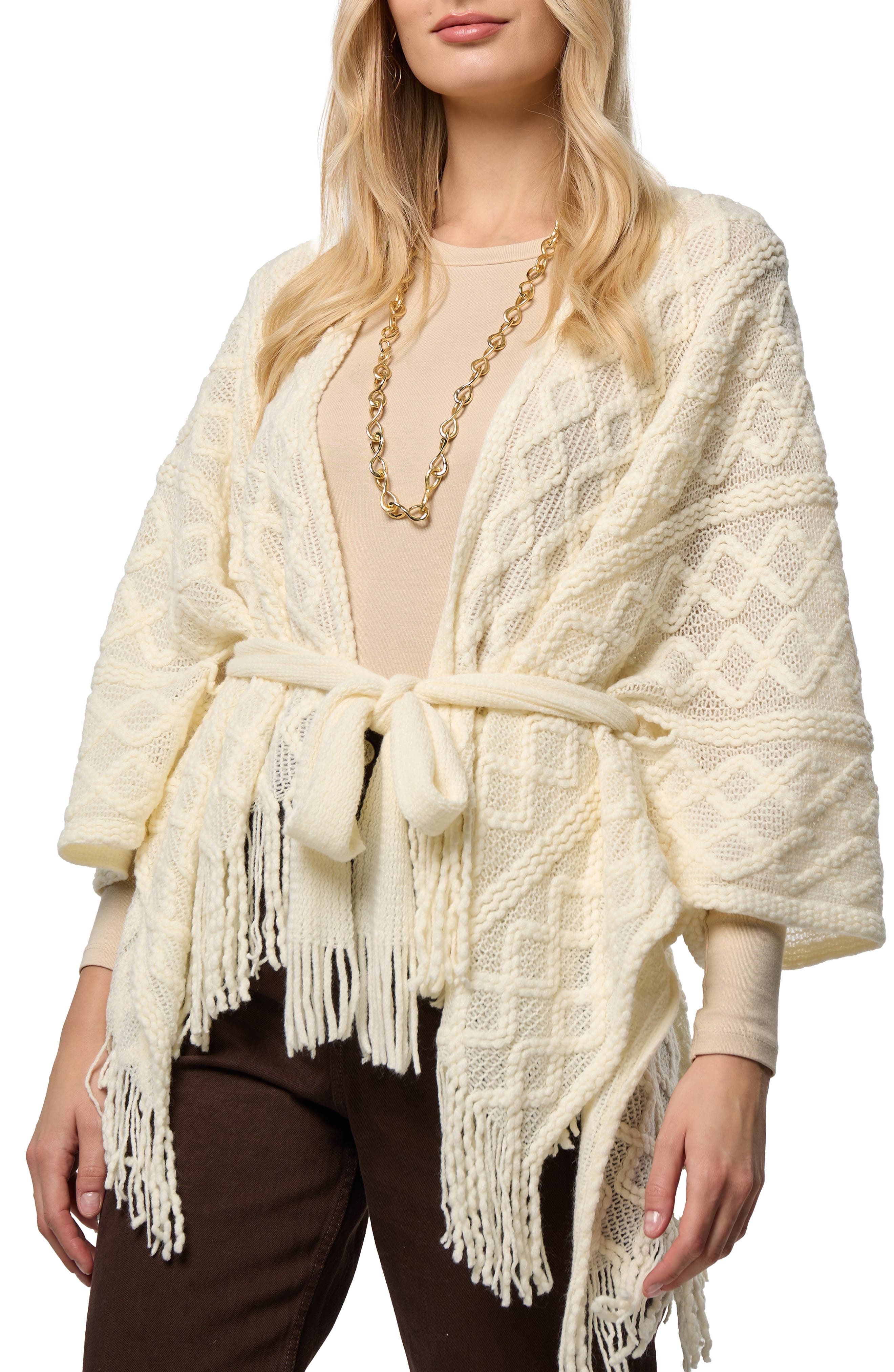 SAACHI Cable Stitch Tassel Ruana