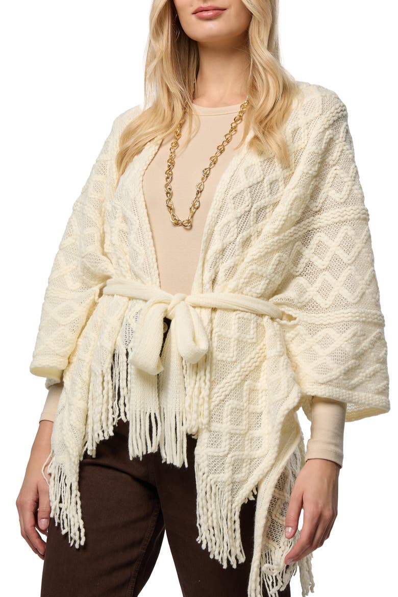 Cable Stitch Tassel Ruana, Main, color, WHITE