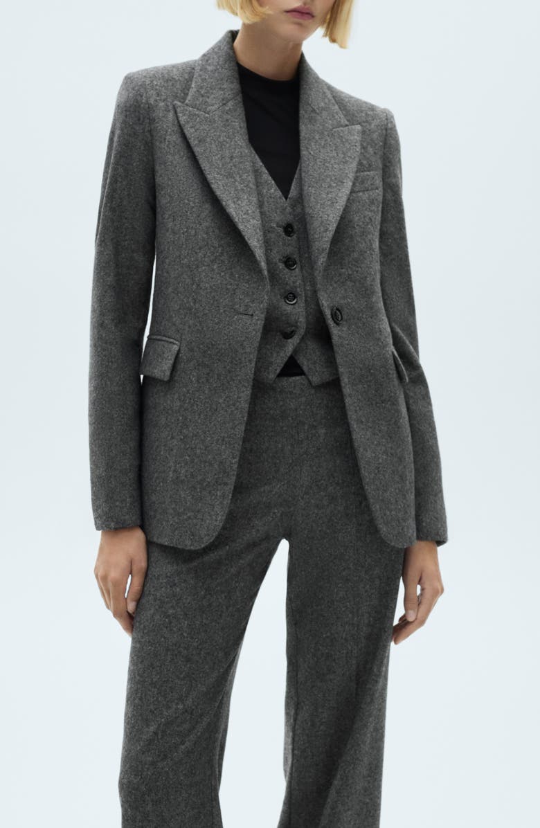 MANGO Marbled Wool-Blend Suit Pants, Alternate, color, 