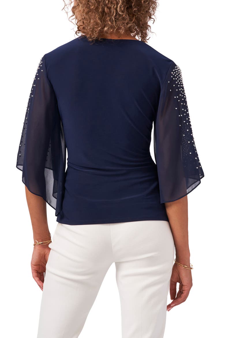 Embellished Split Sleeve Surplice Blouse, Alternate, color, NAVY 410