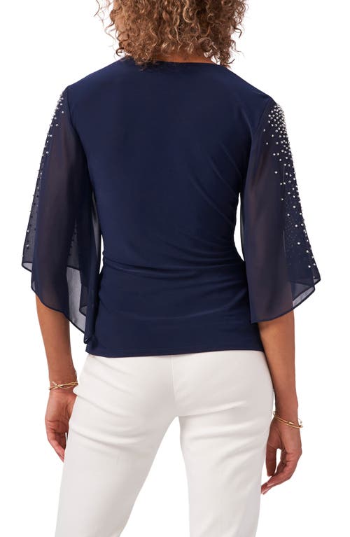 Chaus Embellished Split Sleeve Surplice Blouse In Blue