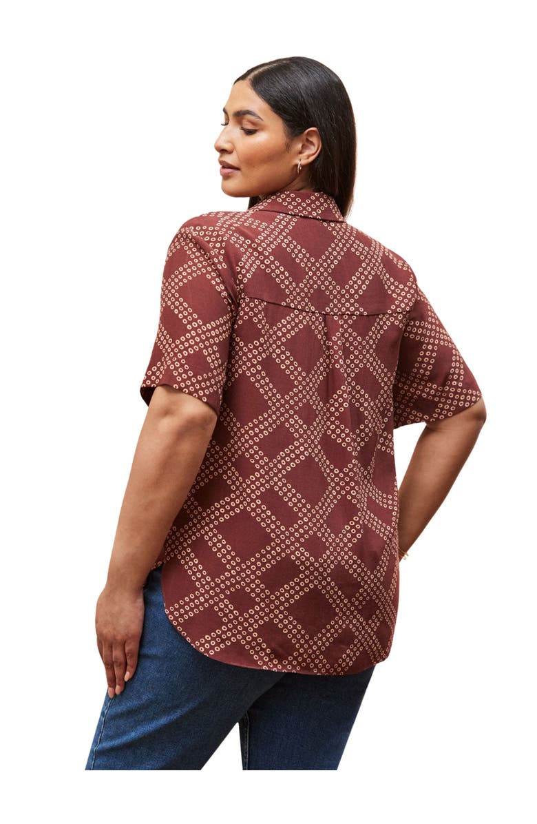Live Unlimited Geo Print Short Sleeve Shirt, Alternate, color, Brown