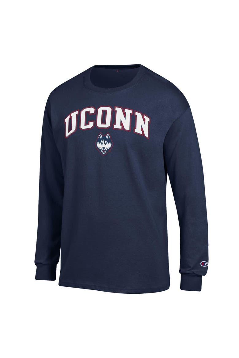 Men's Champion  Navy UConn Huskies Arch Over Logo Long Sleeve T-Shirt, Alternate, color, Navy