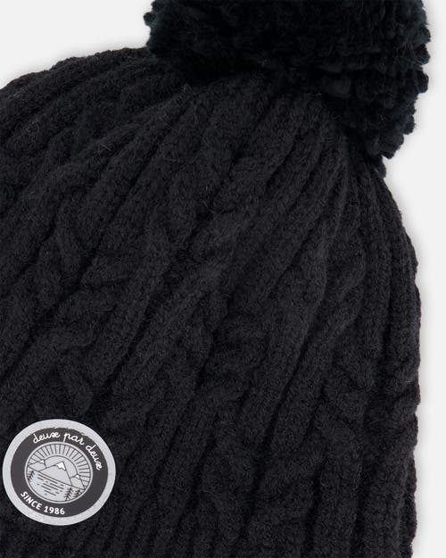 Deux Par Deux Kids Gender Inclusive Lined Winter Hat With Pompom In Black