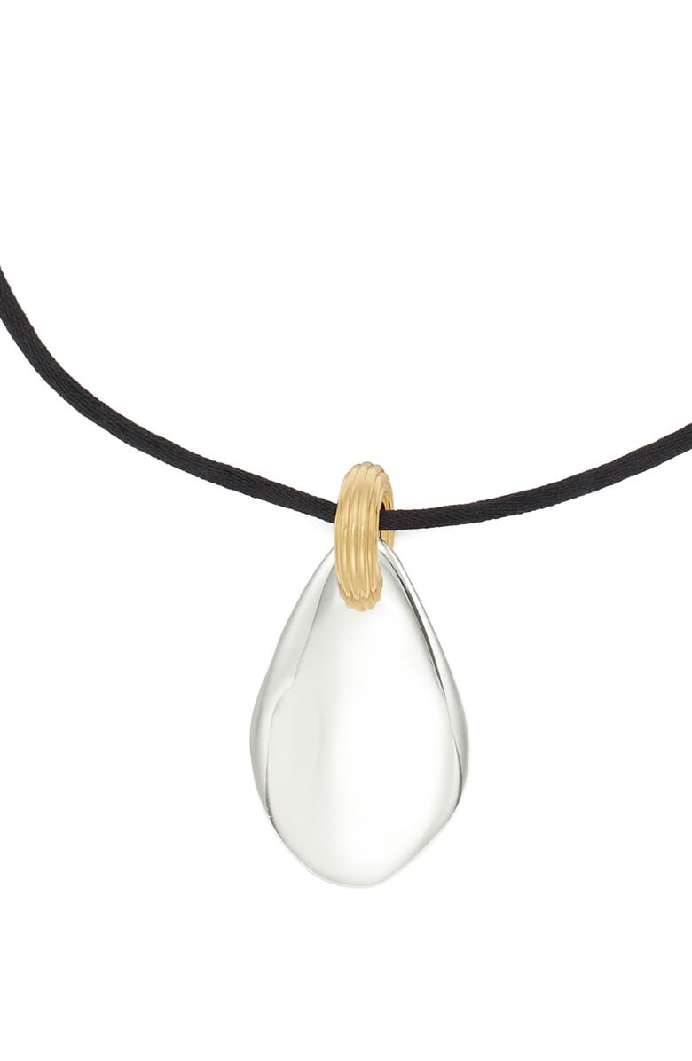 Tory Burch Large Pierced Pendant Necklace, Alternate, color, Light Silver