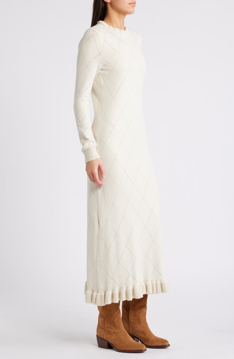 Treasure & Bond Pointelle Long Sleeve Cotton Blend Sweater Dress, Alternate, color, Ivory Dove