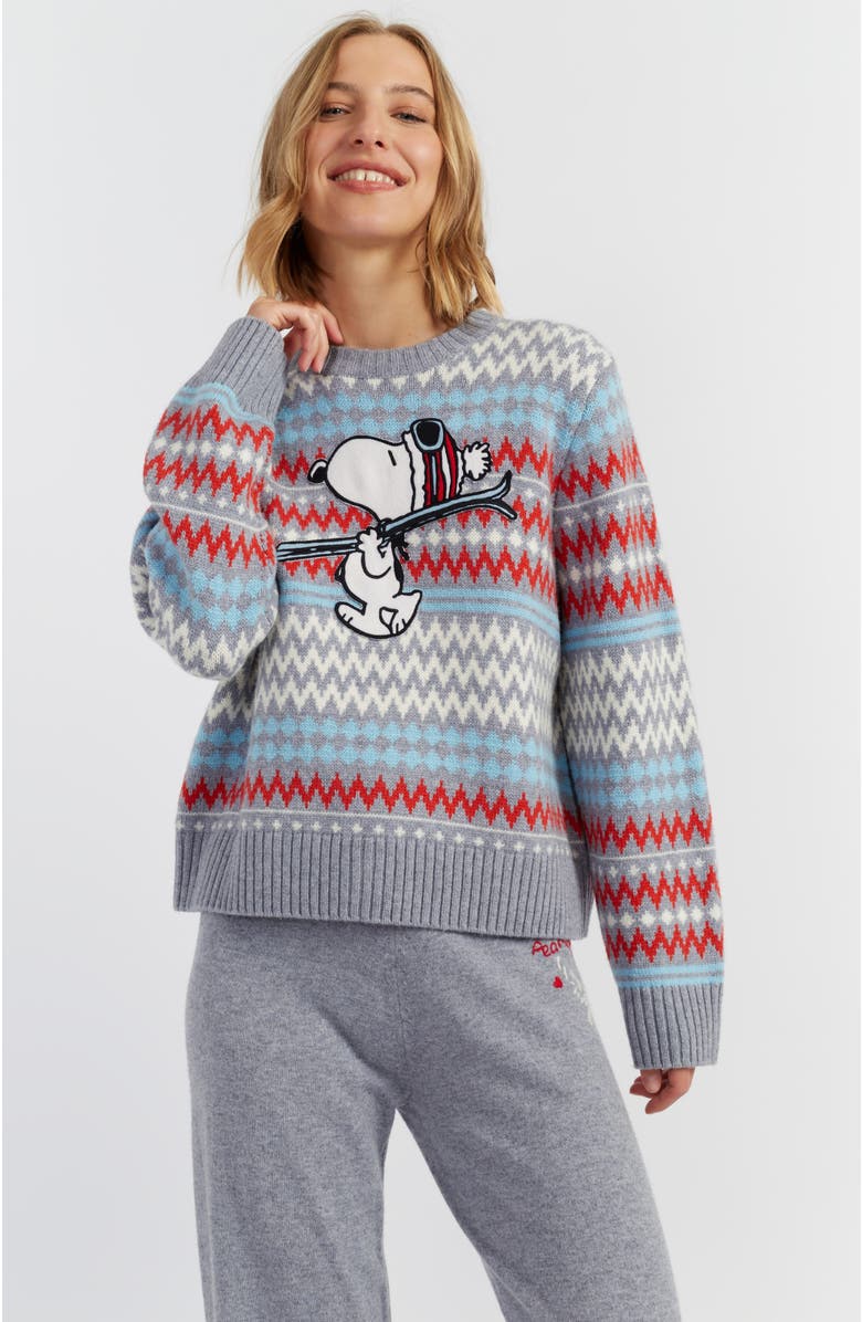 Chinti & Parker Wool-Cashmere Snoopy Ski Rollneck Sweater, Main, color, Grey Melange