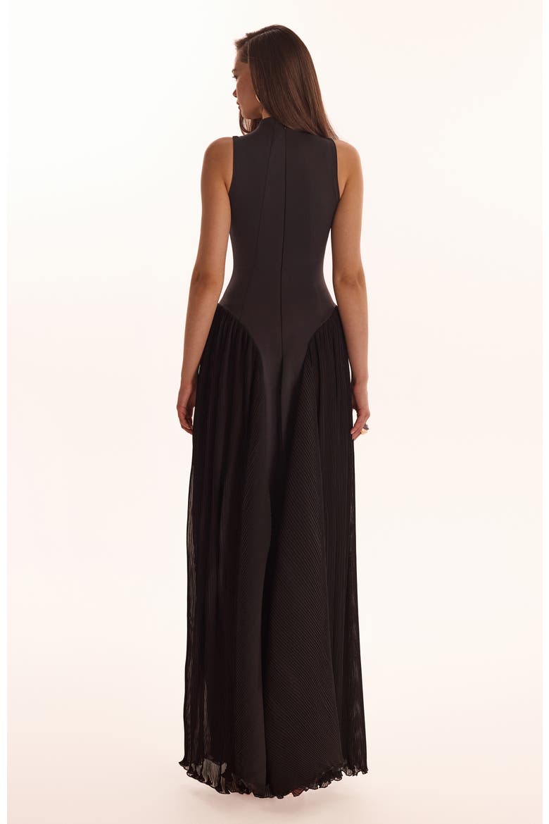 Fitted Mock Neck Formal Maxi Dress in Black, Alternate, color, Black