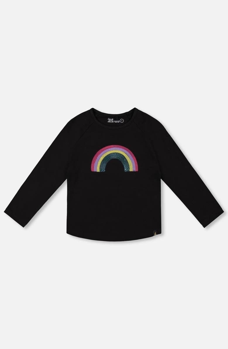 Deux par Deux Organic Cotton Long Sleeve T-Shirt with Sequin Rainbow, Main, color, 