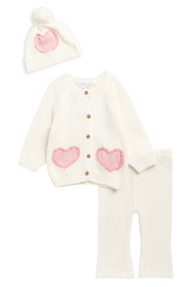 GIRLS 3PC SWEATER/HAT SETS, Main, color, OPEN WHITE